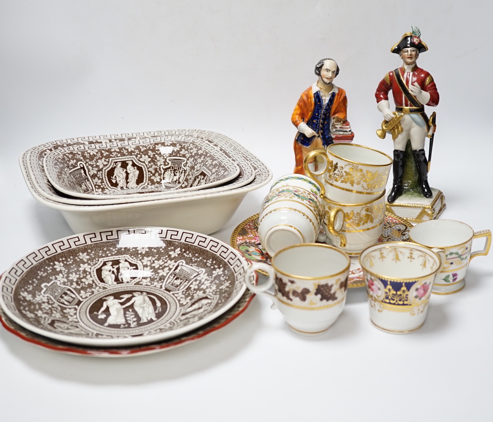 A group of Copeland Spode Grecian pattern dishes and sundry ceramics including Staffordshire